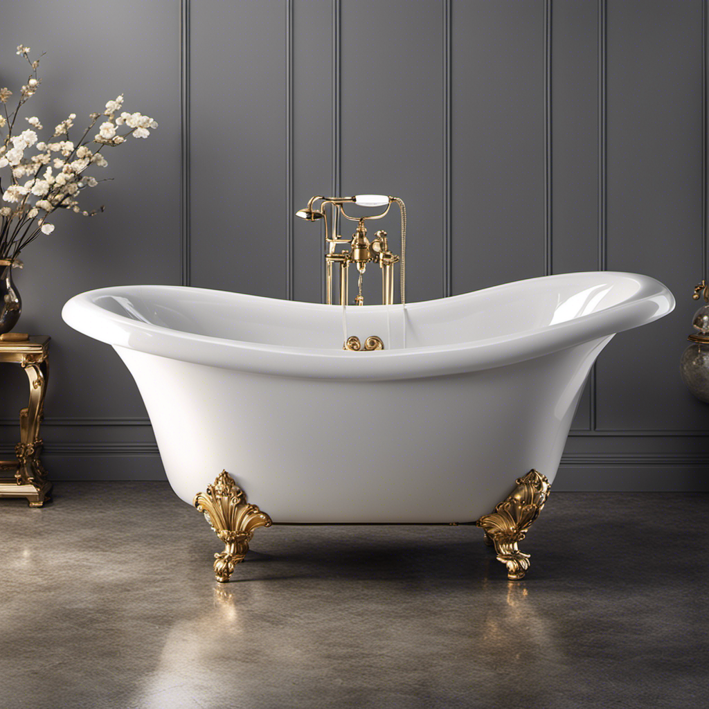 An image of a sparkling clean bathtub, with droplets of water glistening on its porcelain surface