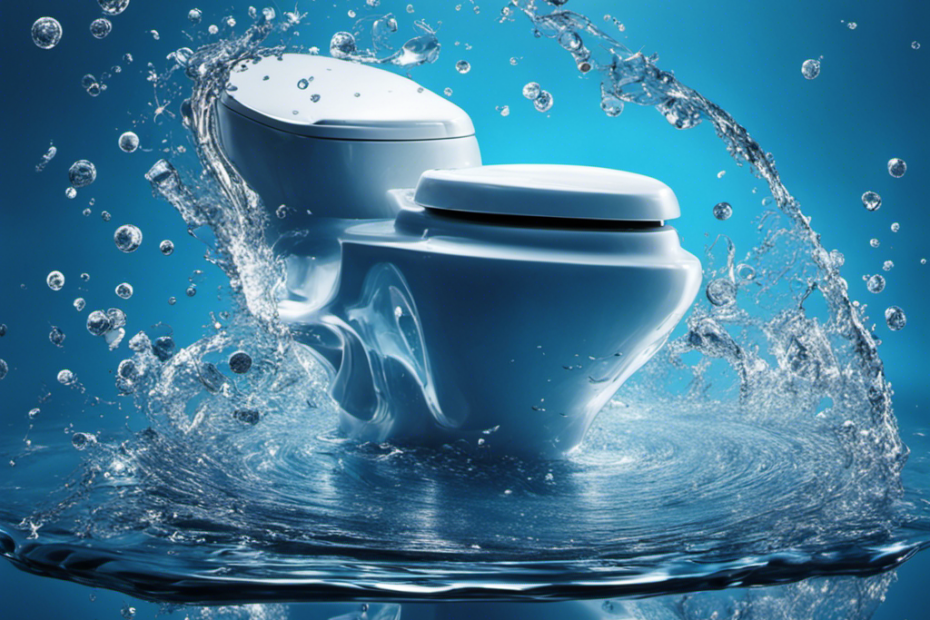 An image featuring a sparkling toilet bowl with a dissolved dishwasher tablet, surrounded by swirling blue water