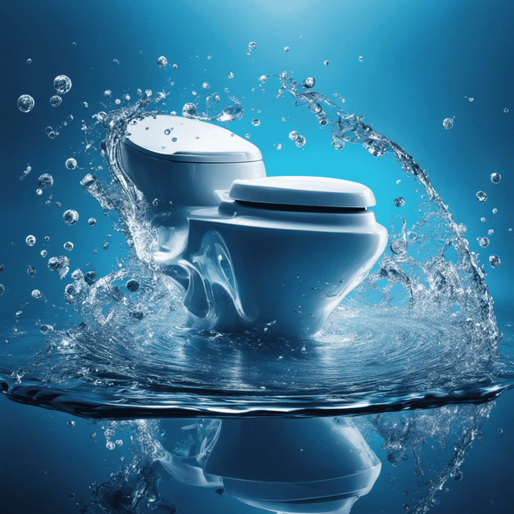 An image featuring a sparkling toilet bowl with a dissolved dishwasher tablet, surrounded by swirling blue water