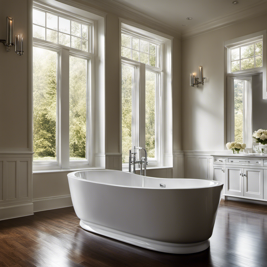 An image capturing the serene ambiance of a freshly reglazed bathtub, glistening with a flawless, glossy finish