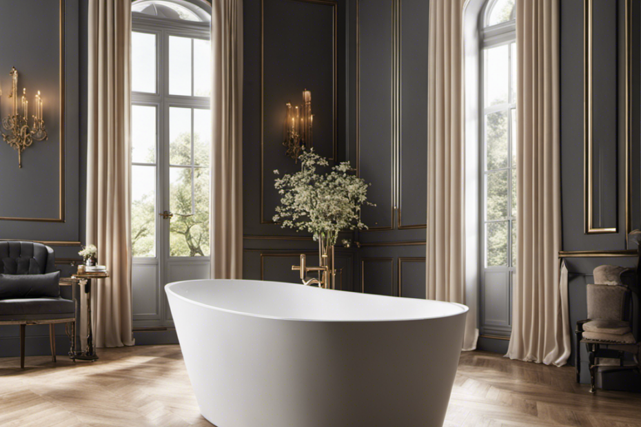 An image showcasing a serene bathroom scene with a luxurious, freestanding bathtub filled to the brim with clear water, exuding elegance and relaxation