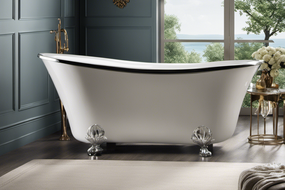 An image showcasing a standard bathtub, brimming with crystal-clear water, perfectly reflecting its elegant porcelain curves