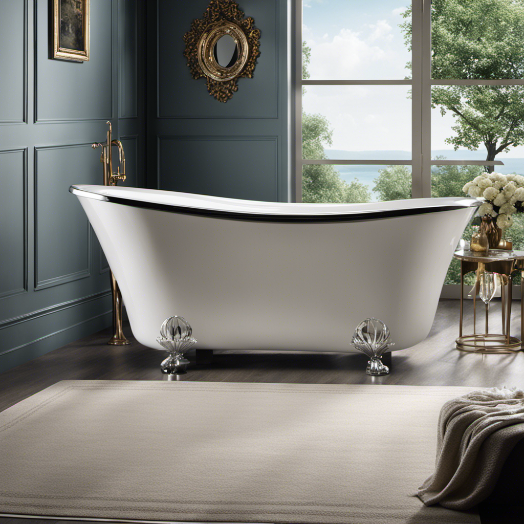 An image showcasing a standard bathtub, brimming with crystal-clear water, perfectly reflecting its elegant porcelain curves