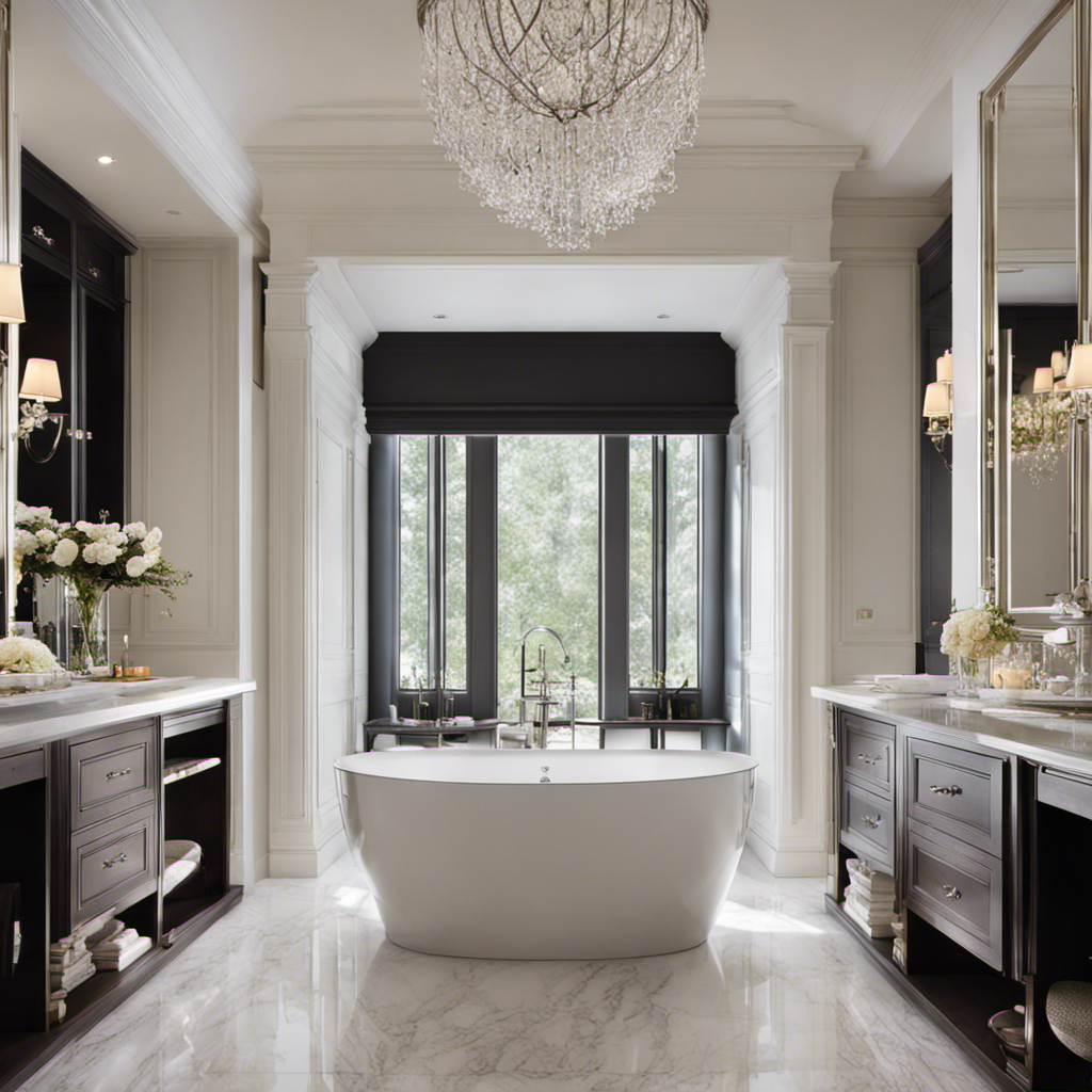 An image that showcases a serene bathroom setting, featuring a luxurious standard bathtub filled with crystal-clear water up to its brim, offering an inviting glimpse into its voluminous capacity