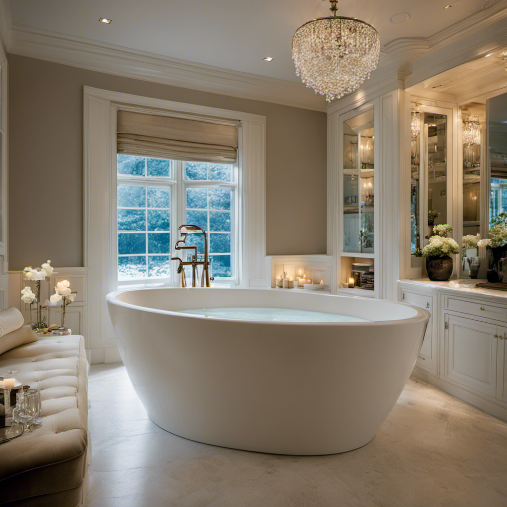An image showcasing a spacious bathtub brimming with crystal-clear water, perfectly reflecting the soothing glow of candlelight