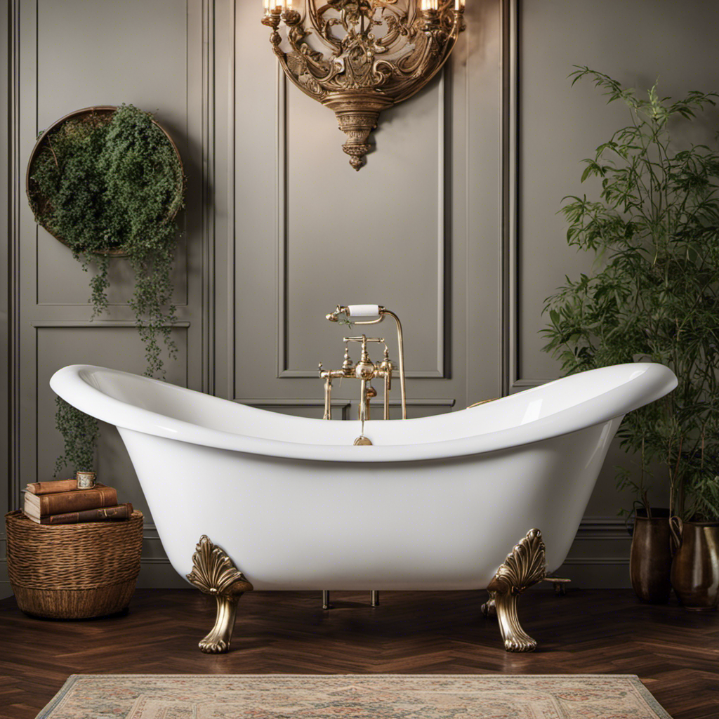 An image showcasing a vintage clawfoot bathtub filled to the brim with cascading water, emphasizing its grandeur and capacity