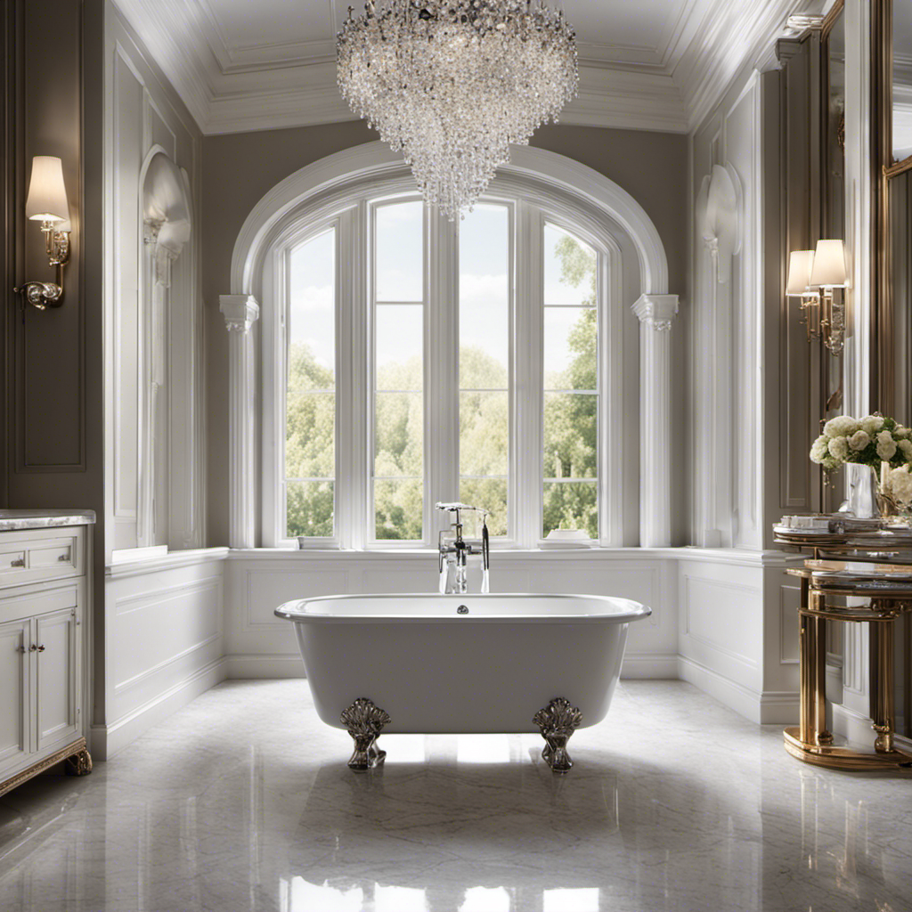 An image showcasing a spacious bathtub filled with crystal-clear water, adorned with a luxurious chrome faucet