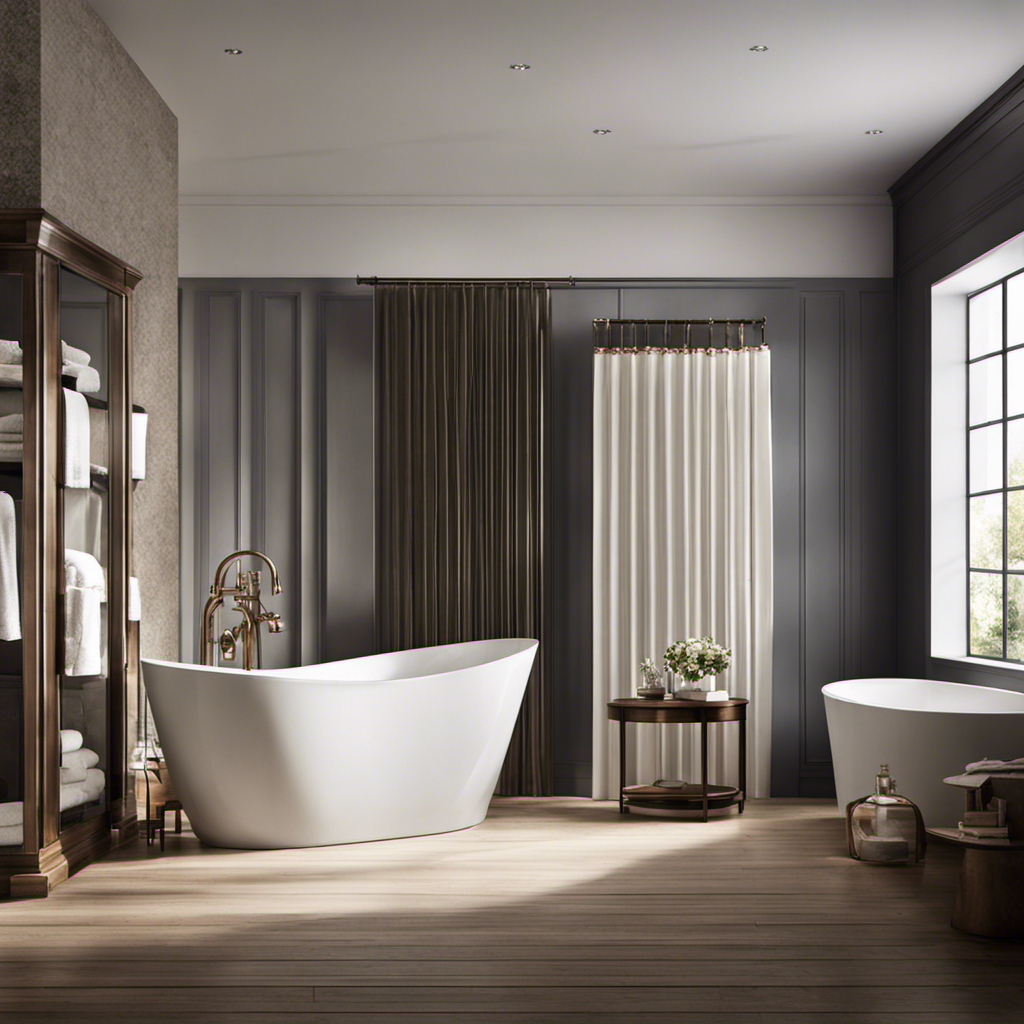 An image capturing a serene bathroom scene with a spacious bathtub at its center