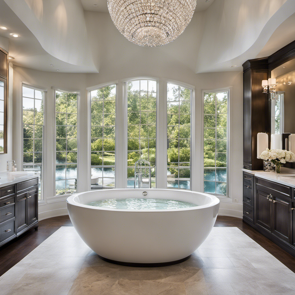 An image capturing a spacious, pristine white bathtub brimming with crystal-clear water