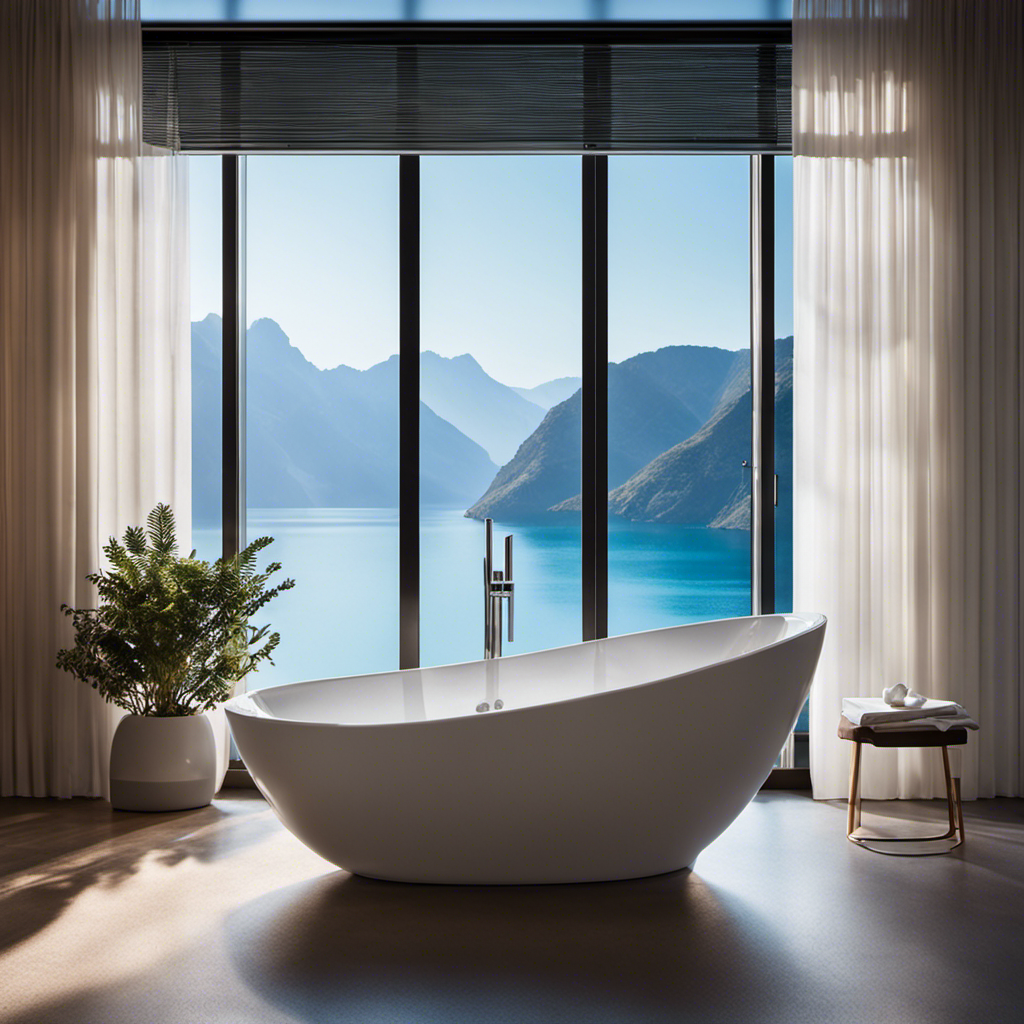 An image capturing the silhouette of a sleek, white bathtub against a vibrant backdrop