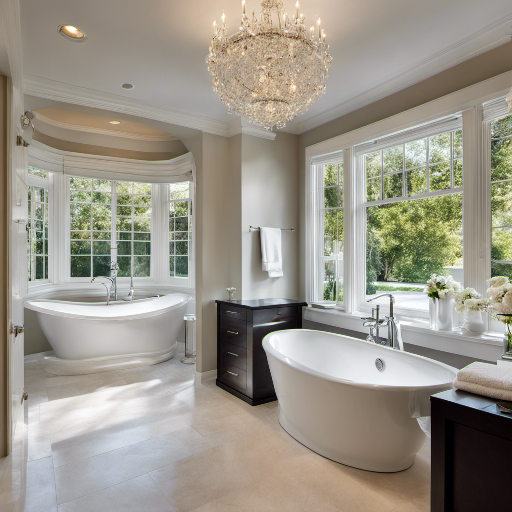 An image showcasing a spacious standard bathtub, filled to the brim with water, adorned with a sleek chrome faucet and surrounded by fluffy white towels, epitomizing luxurious relaxation