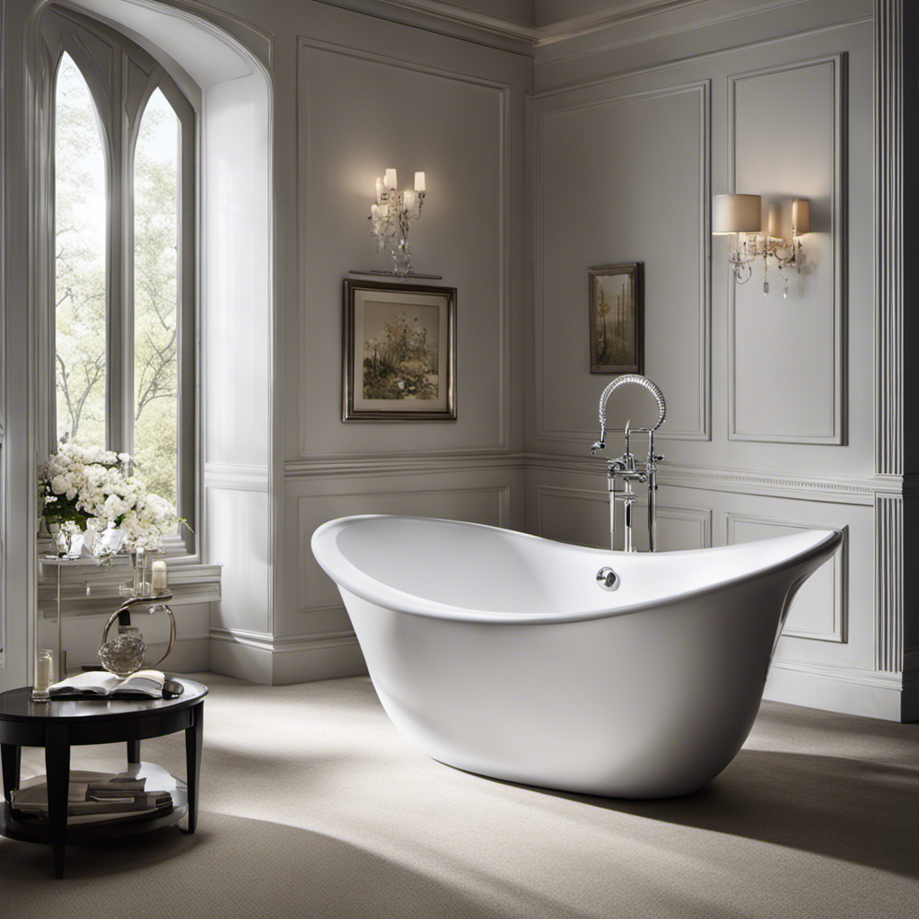 An image capturing the serene scene of a pristine white bathtub, brimming with crystal-clear water, streaming from a gleaming silver faucet