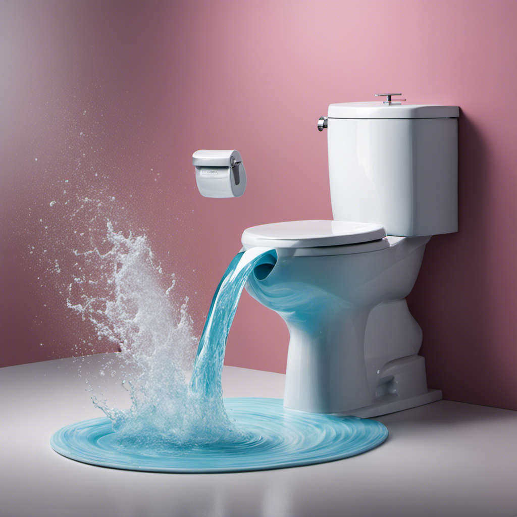 An image showcasing a close-up view of a toilet tank being flushed, capturing the powerful rush of water swirling and filling the bowl, emphasizing the amount of gallons required for a single flush