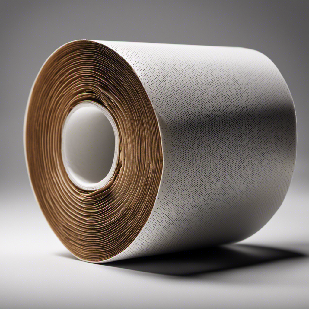 An image showcasing a close-up view of a toilet paper roll, highlighting its cylindrical shape, perforated edges, and the number of neatly stacked layers, providing a visual representation of its length