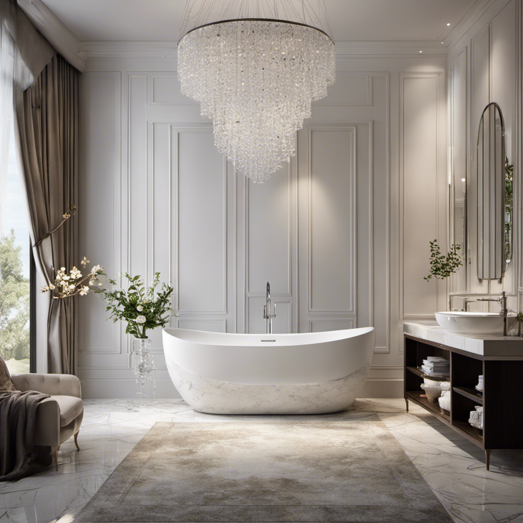 An enticing image showcasing a pristine white bathtub brimming with crystal-clear water, captivating readers with its inviting curves and sleek design, enticing them to explore the captivating world of bathtub capacities