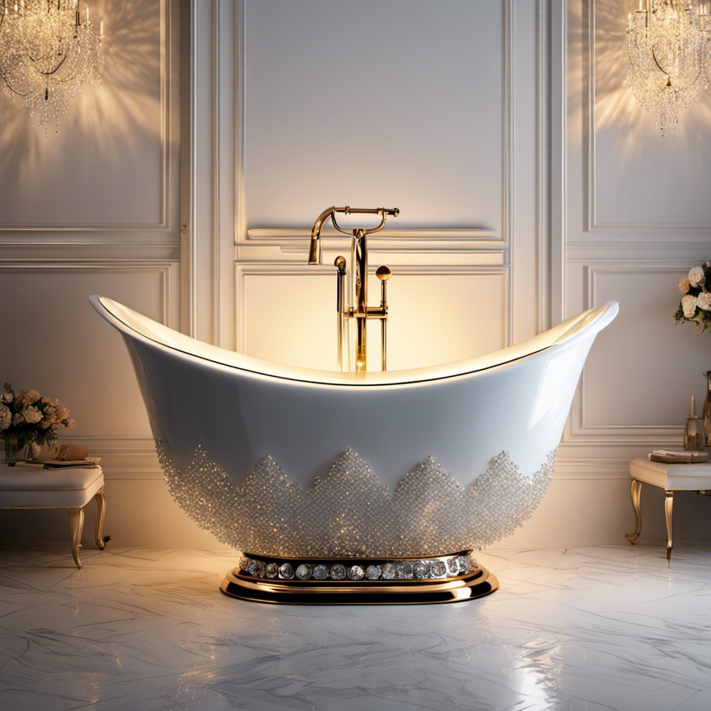 An image that showcases a luxurious white bathtub, brimming with crystal-clear water, reflecting the soft glow of candlelight