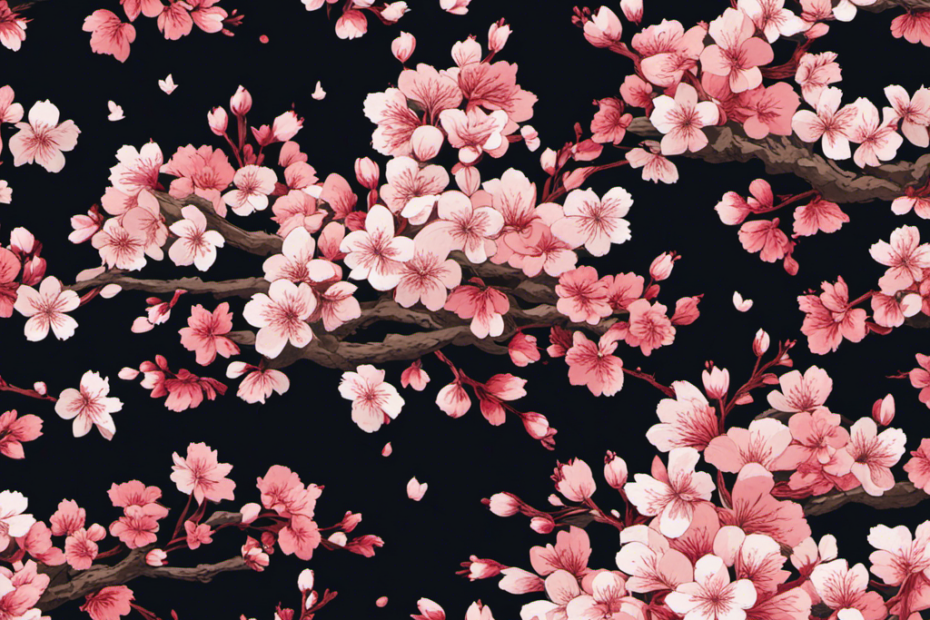 An image showcasing a vibrant collage of seven delicate cherry blossom branches, each representing a distinct season, symbolizing the enchanting journey of Toilet Bound Hanako Kun's story