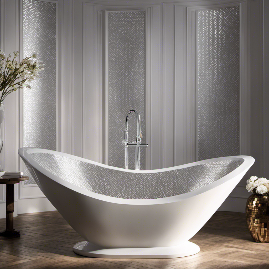 An image showcasing a pristine white bathtub, filled to the brim with countless shimmering silver tablespoons, elegantly arranged in a mesmerizing pattern that captures the imagination and invites curiosity