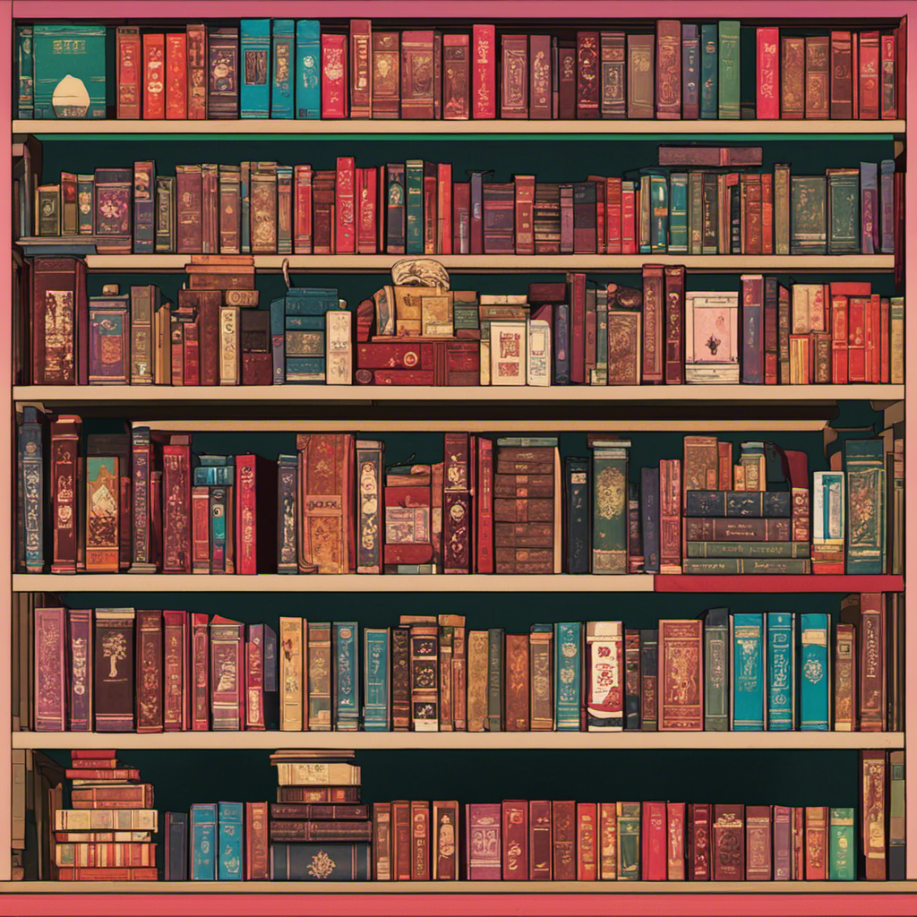 An image depicting a vibrant bookshelf with neatly arranged volumes of "Toilet Bound Hanako Kun," showcasing the diverse spines of each book, capturing the series' progression through multiple colors and numbered volumes