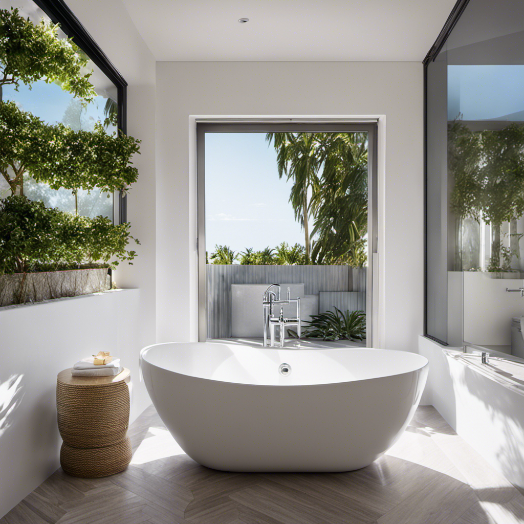 An image showcasing a pristine white porcelain bathtub, elegantly surrounded by gleaming chrome fixtures