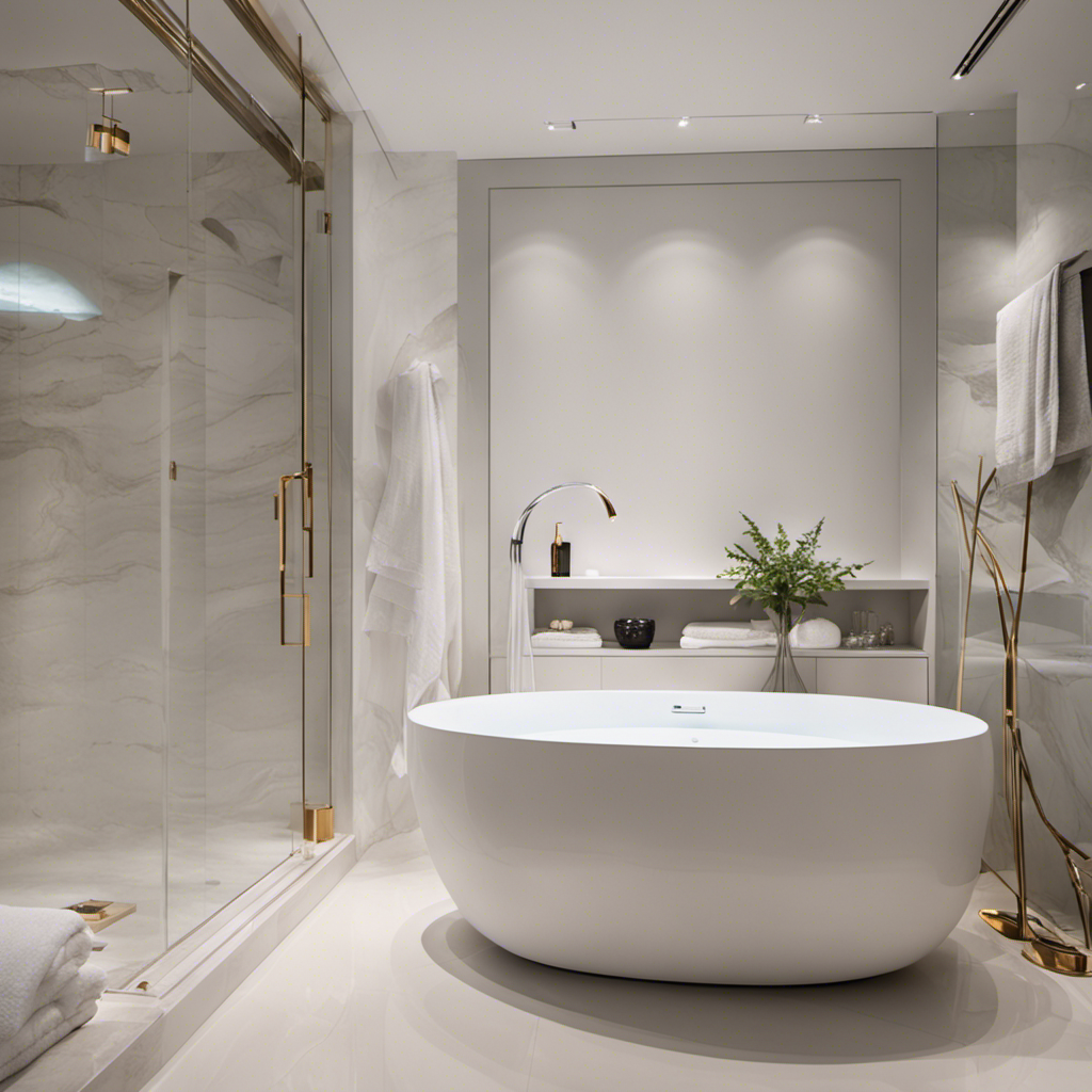 An image showcasing a pristine white bathtub with gleaming, flawless porcelain surface