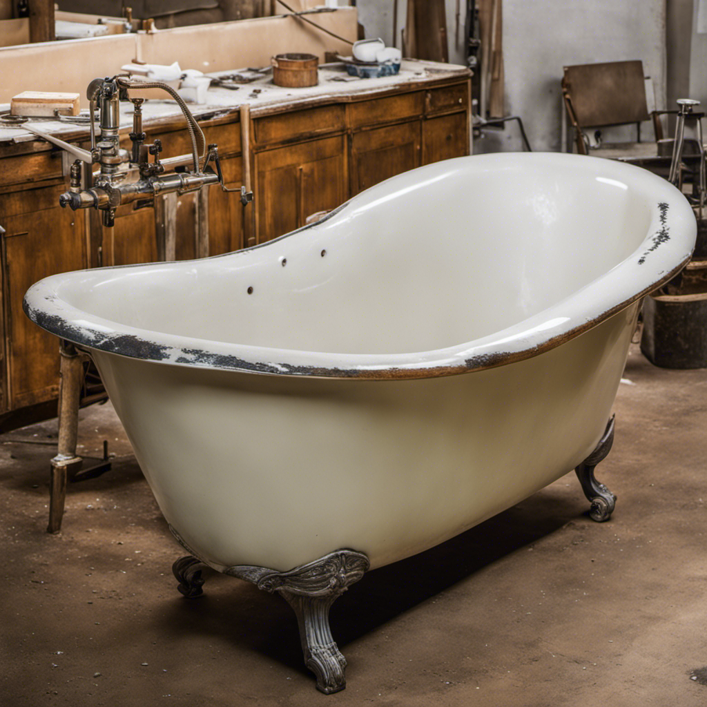 An image of a worn-out bathtub, its surface cracked and discolored, being meticulously restored to its former glory