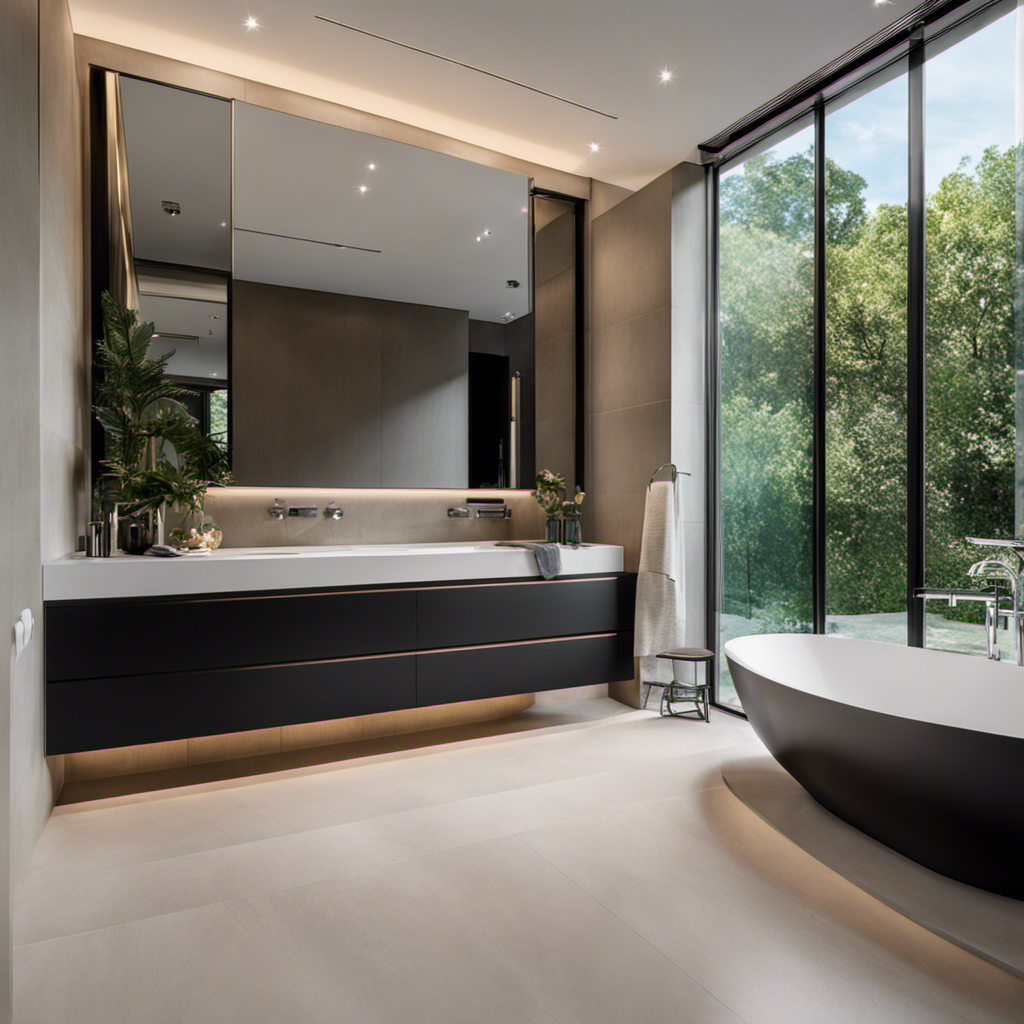 the essence of a bathroom renovation by showcasing a professional plumber meticulously fitting a sleek, modern bathtub into a serene, tiled space