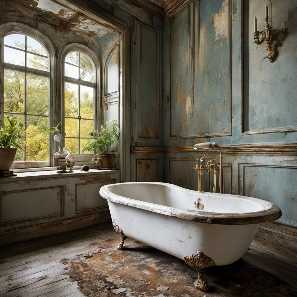An image featuring a worn-out bathtub covered in scratches and peeling paint