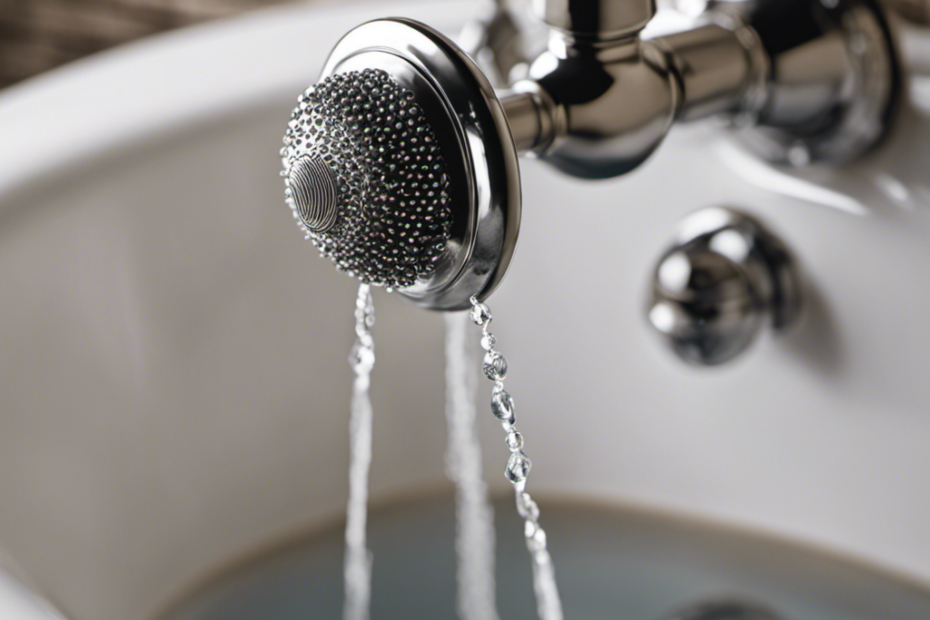 An image featuring a close-up shot of a plumber's gloved hand gripping a sleek, silver plunger, positioned above a bathtub drain