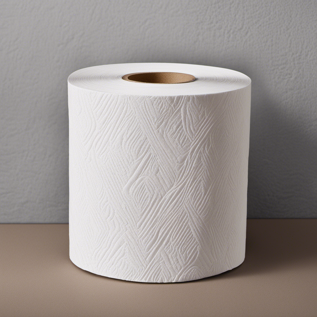 An image showcasing a close-up of a roll of high-quality toilet paper, neatly layered and textured, with soft, embossed patterns, exuding a sense of luxury and comfort