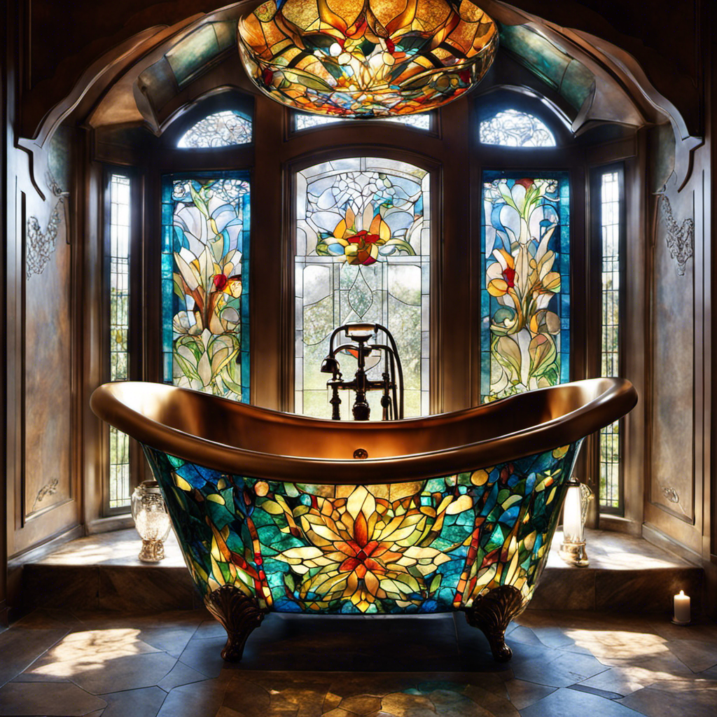 An image that showcases a luxurious bathroom with a stunning stained glass bathtub as its centerpiece