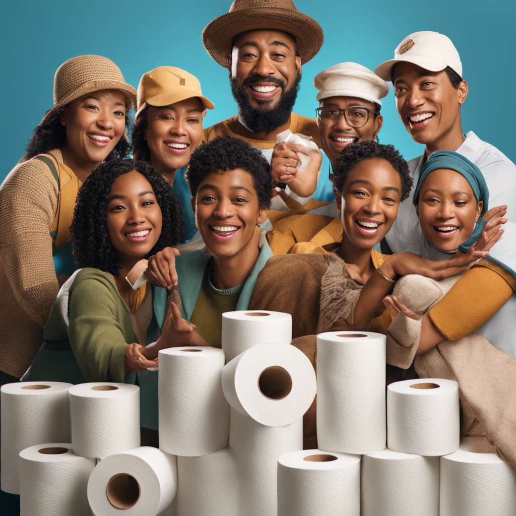 A compelling image showcasing a diverse group of individuals from various continents, each holding a roll of toilet paper, symbolizing the global usage and reliance on this essential hygiene product