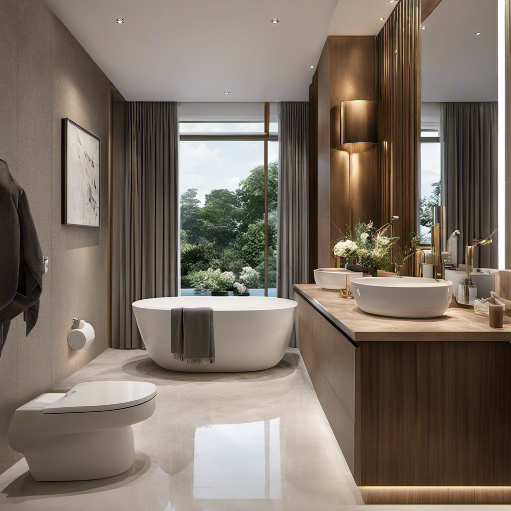 An image showcasing a spacious bathroom layout with ample legroom around the toilet