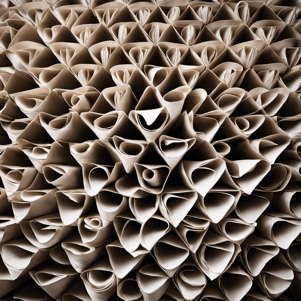 An image of a neatly stacked pyramid of toilet paper rolls, with a single sheet carefully unraveled and gently draped over the top, showcasing the perfect amount of toilet paper to use