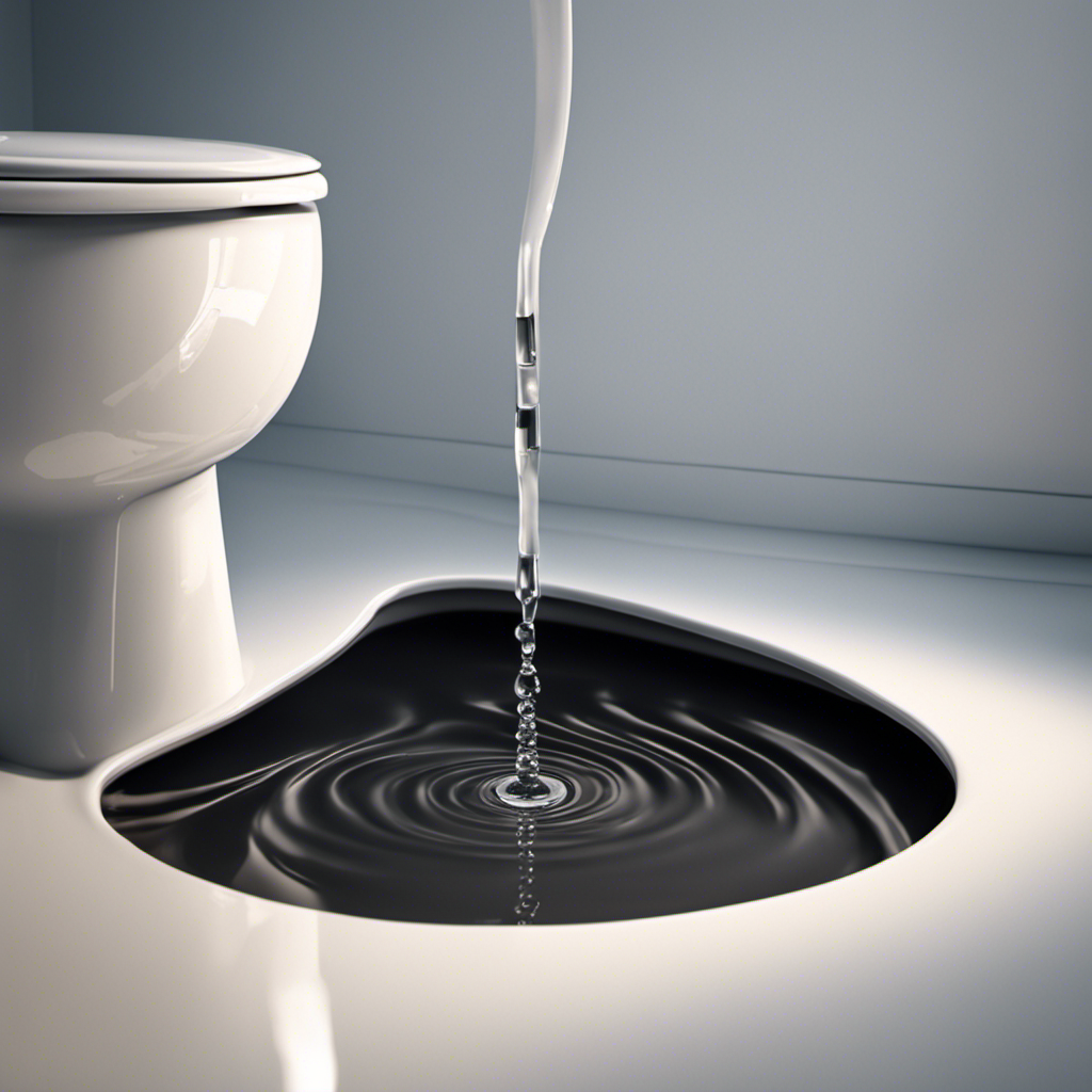 An image showcasing a leaky toilet, with water steadily trickling from its base onto the bathroom floor