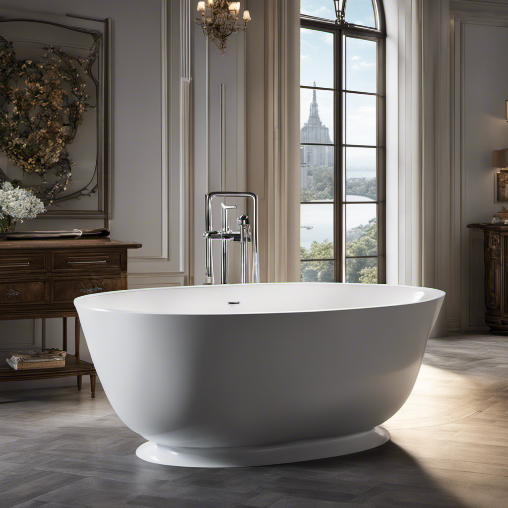 An image that showcases the standard bathtub capacity by depicting an overflowing bathtub filled with water, highlighting its depth and volume while conveying a sense of relaxation and luxury