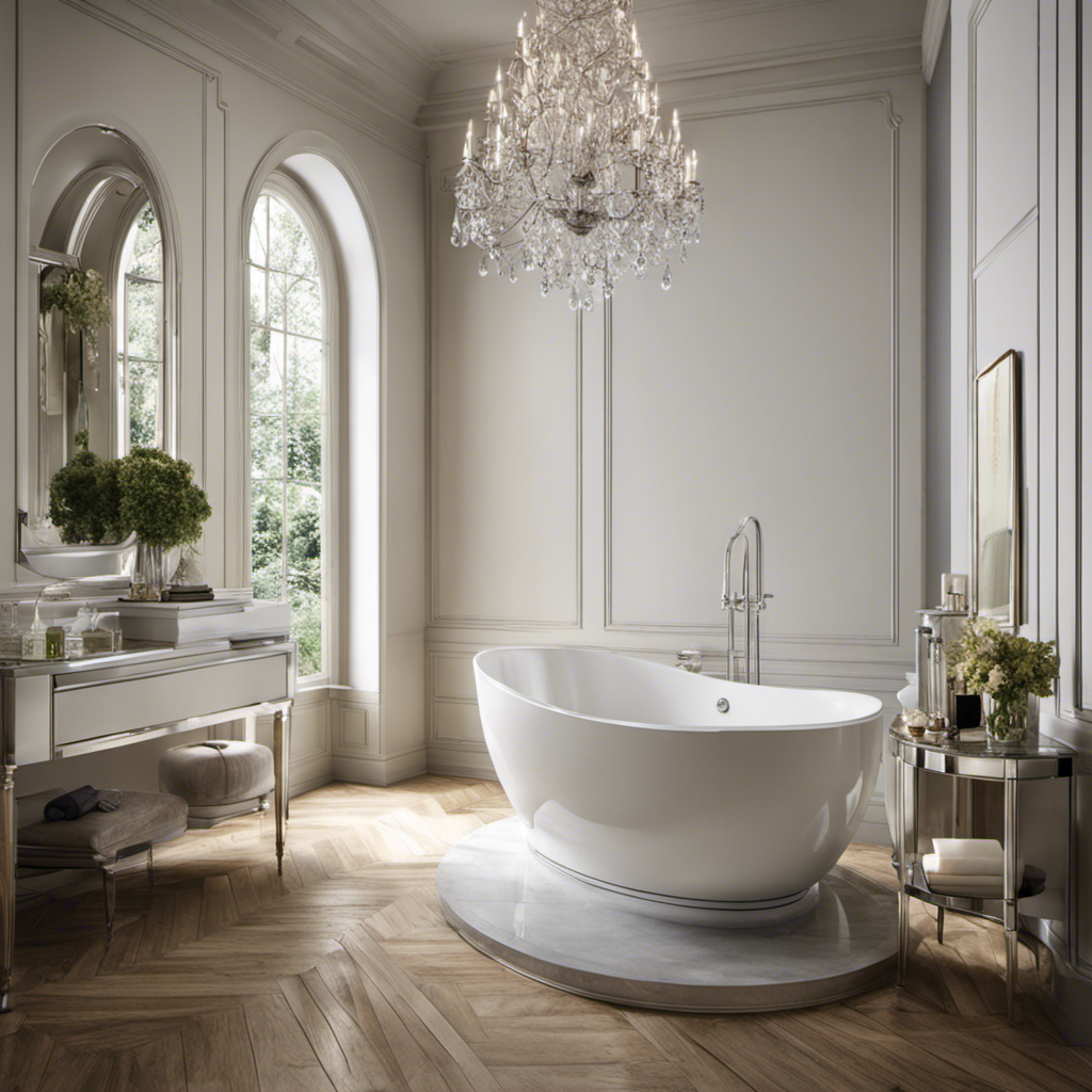An image that showcases the true essence of bathtub capacity: a perfectly round, deep bathtub filled to the brim with crystal-clear water, reflecting the serene bathroom environment around it, enticing readers to discover the maximum water capacity it holds