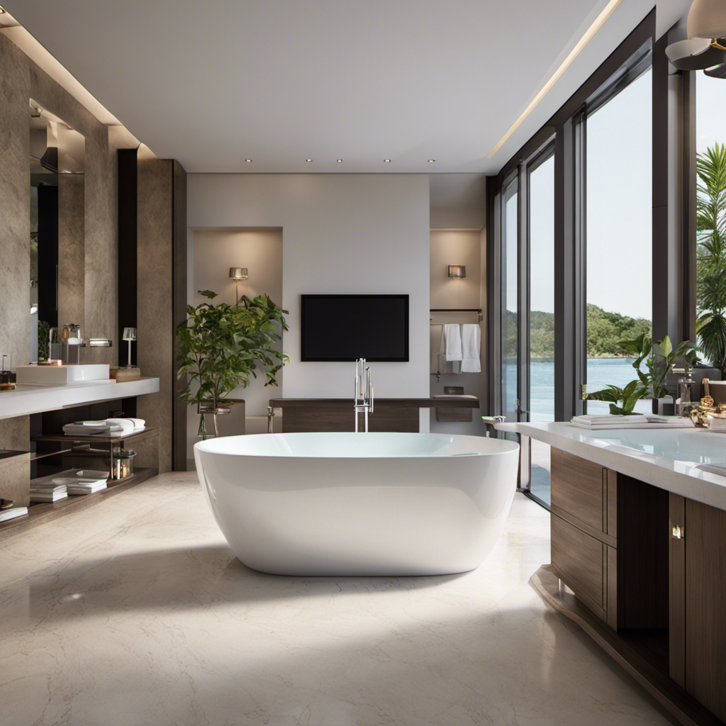 An image that showcases a standard bathtub filled to the brim with crystal clear water, reflecting the serene bathroom surroundings