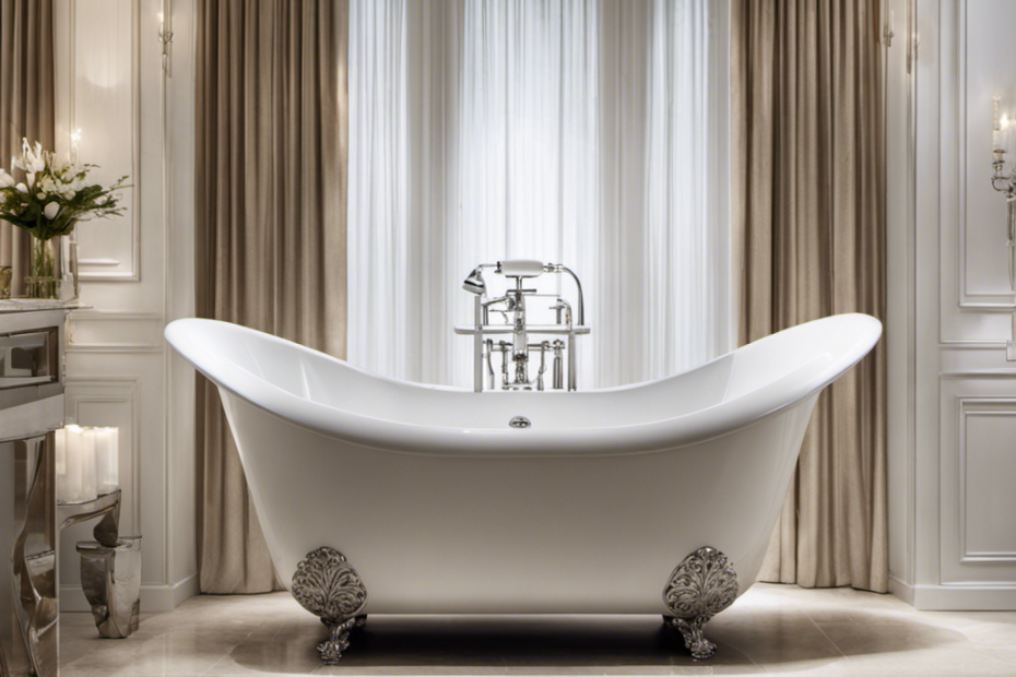 An image capturing a spacious white bathtub brimming with crystal-clear water, gently reflecting the surrounding bathroom tiles