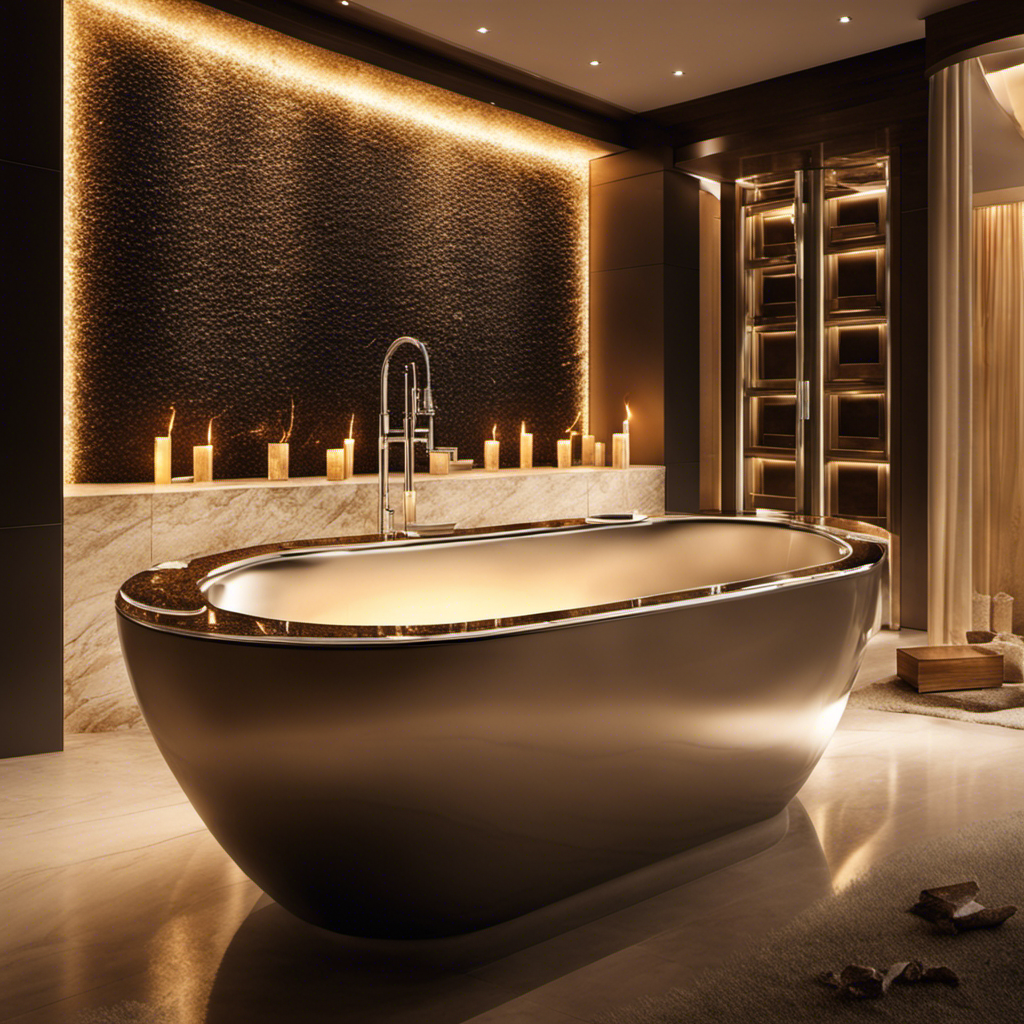 An image showcasing a luxurious, deep bathtub filled to the brim with crystal clear water, reflecting the soft glow of candlelight dancing on its surface, evoking a sense of tranquility and indulgence