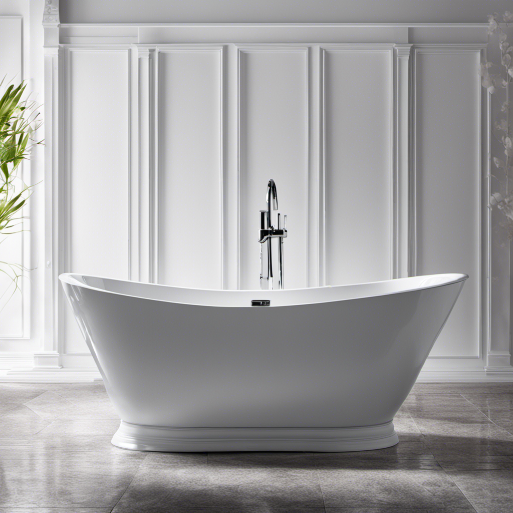 An image showcasing a sparkling white bathtub, surrounded by steamy water droplets
