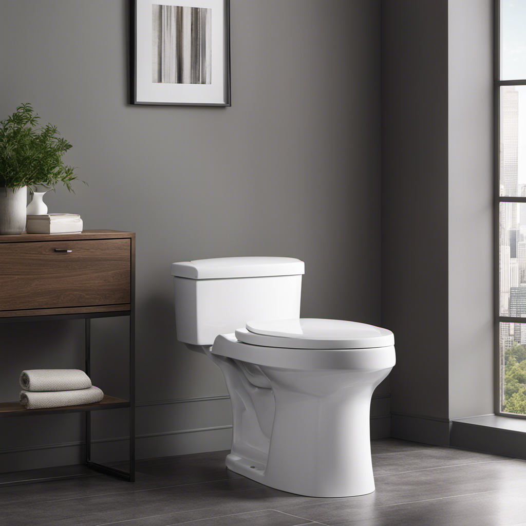 An image showcasing a person comfortably seated on a comfort height toilet, emphasizing its elevated height in comparison to a standard toilet