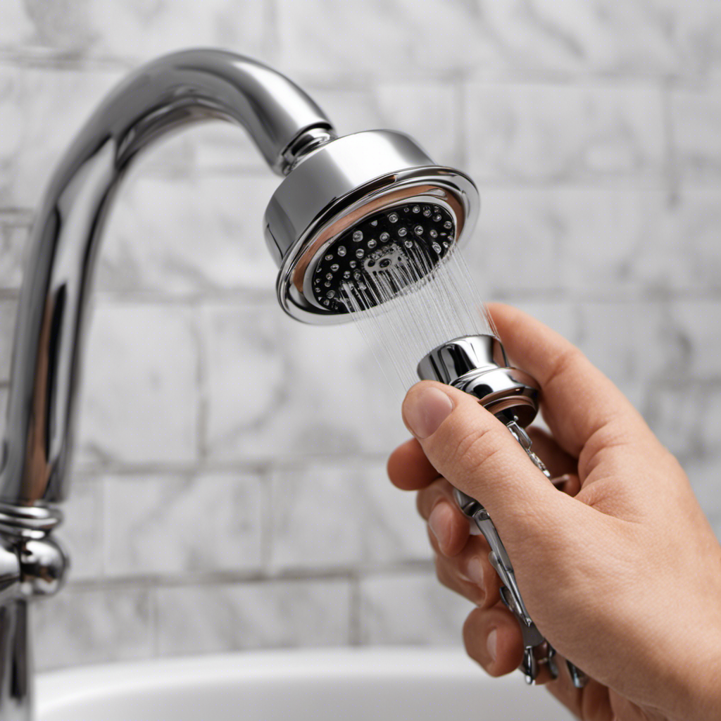 An image showcasing a step-by-step guide on adding a shower head to a bathtub: a hand holding a wrench unscrewing the old faucet, a new shower head being attached, and water flowing from it