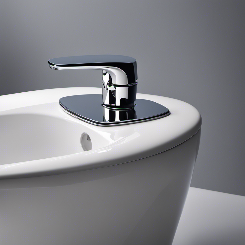 An image showcasing a close-up view of a toilet tank, with a hand delicately adjusting the float mechanism