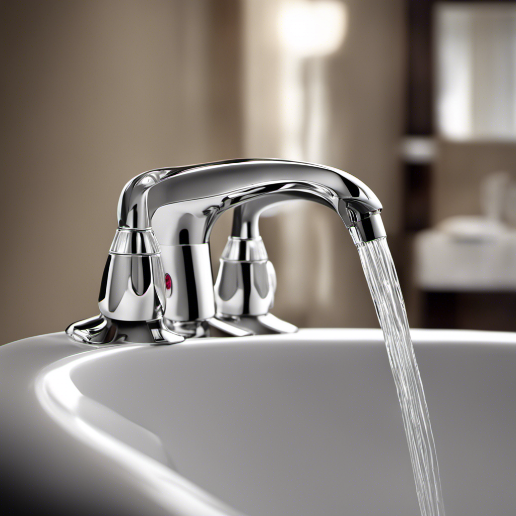 An image showcasing a close-up of a bathtub faucet with clear labels indicating the hot and cold handles