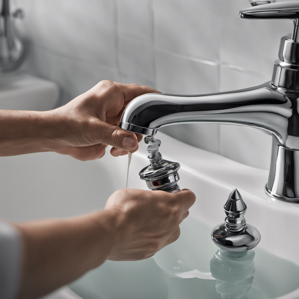 An image showcasing a close-up view of a hand using a plunger to block a bathtub drain