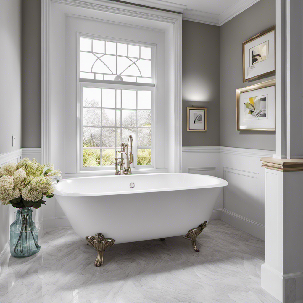 An image that showcases a clean, white bathtub surrounded by perfectly applied caulk