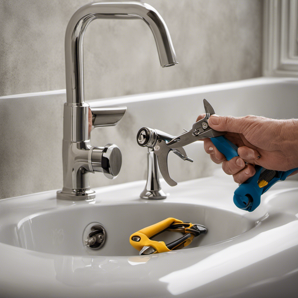 An image showcasing hands holding various tools such as pliers, a wrench, and a screwdriver, demonstrating step-by-step instructions on removing and replacing a bathtub drain plug