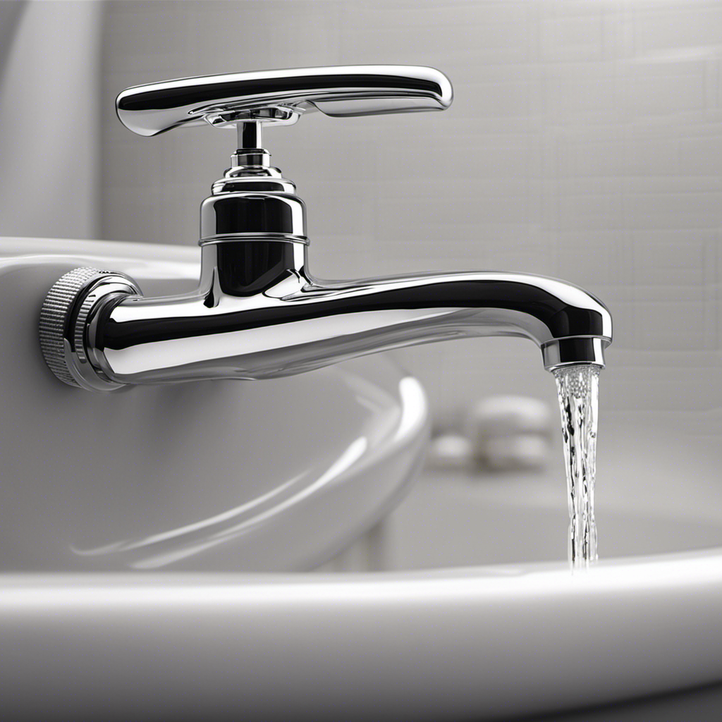 An image showing a hand gripping a wrench tightly, turning the valve counterclockwise, as water droplets cascade from the bathtub faucet into a gleaming white porcelain tub