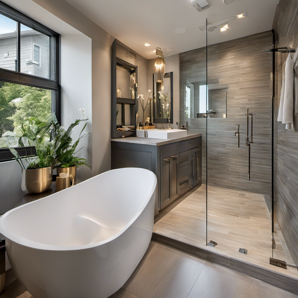An image highlighting a step-by-step transformation from a bathtub to a sleek, modern shower